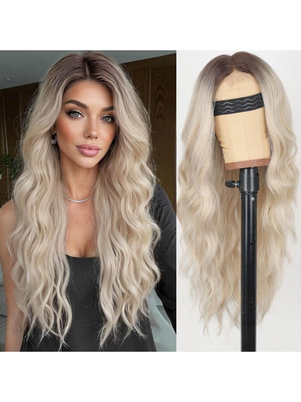 Women's Omber Platinum Lace Hairline 26 Inch Synthetic Heat Resistant Wavy Wigs